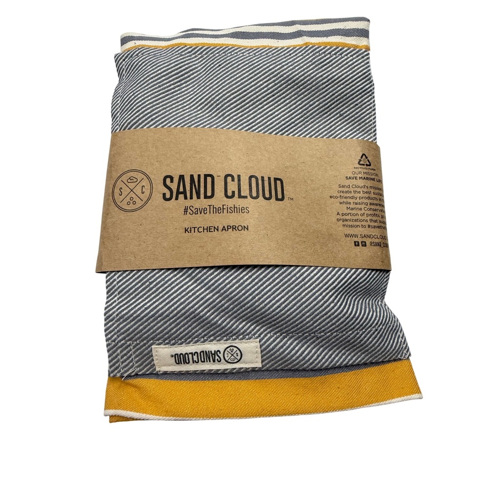Sand Cloud Kitchen Apron Gray Yellow Striped Save The Fishies New